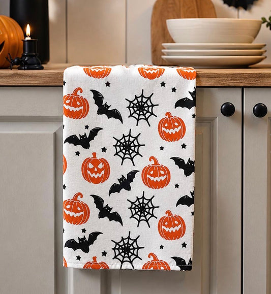 Bats pumpkin pattern kitchen towel
