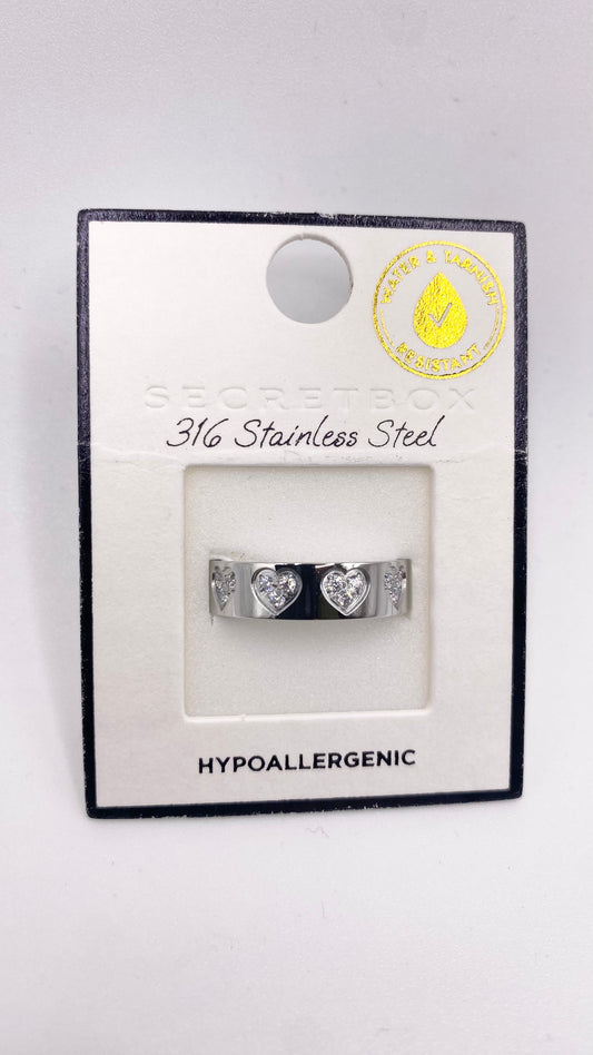 Silver heart stone ring - size 7