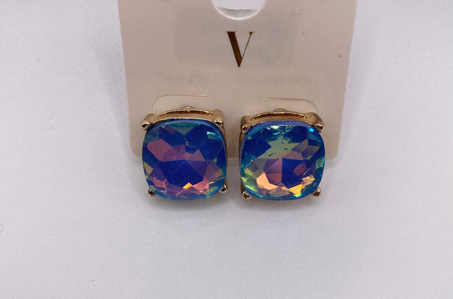Blue iridescent statement earrings